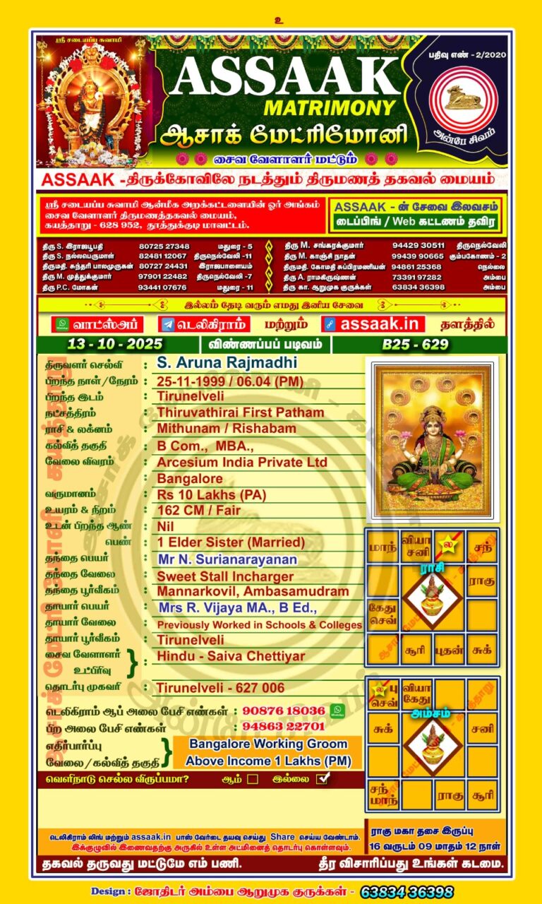 பெண், திருமணமாகாதவர், செட்டியார்