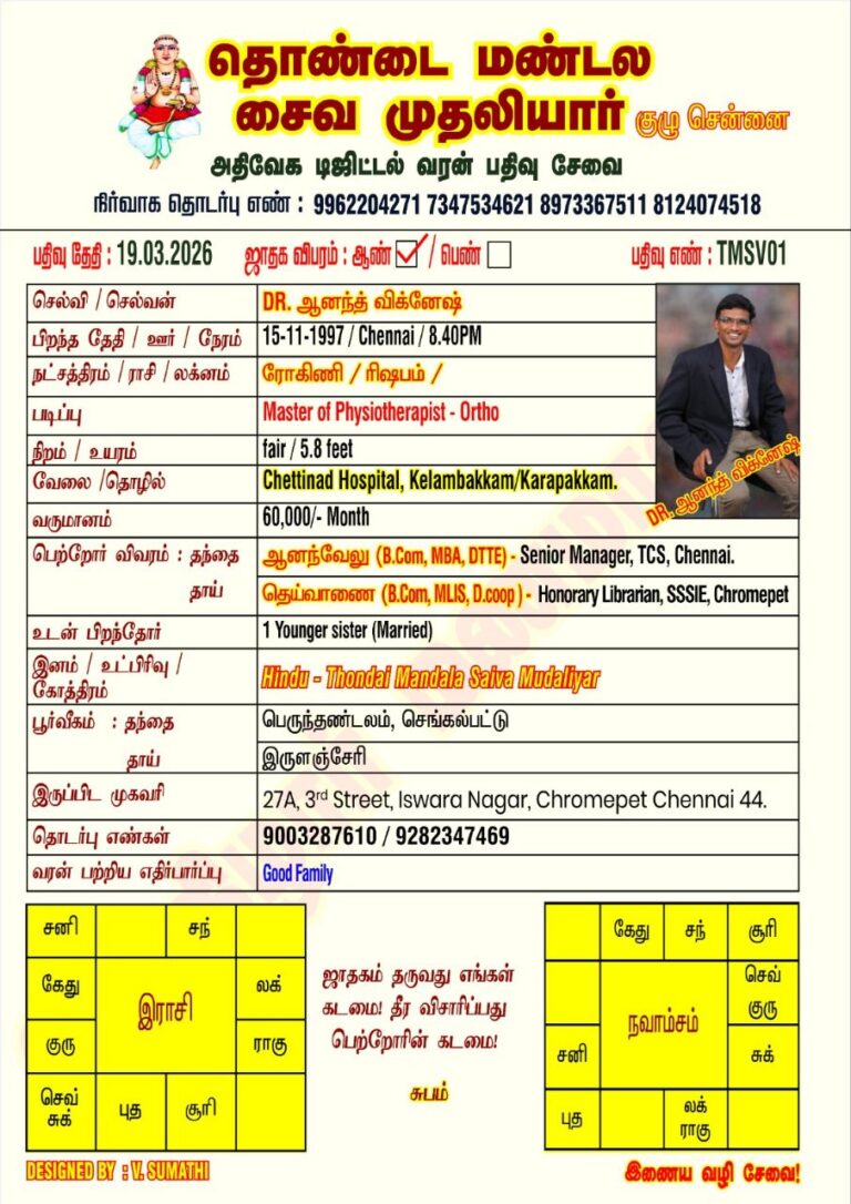 ஆண், திருமணமாகாதவர், முதலியார்