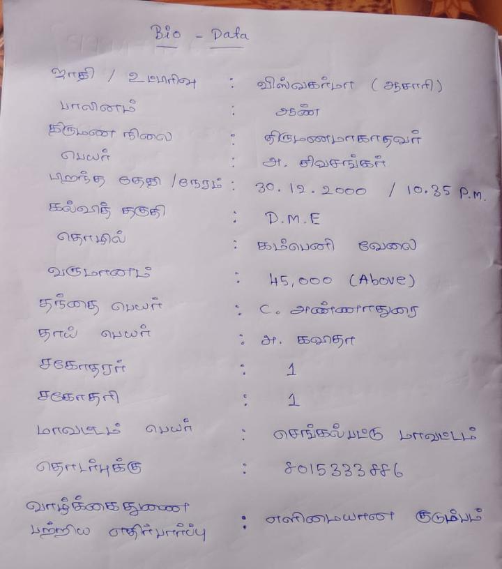 ஆண், திருமணமாகதவர், விஸ்வகர்மா
